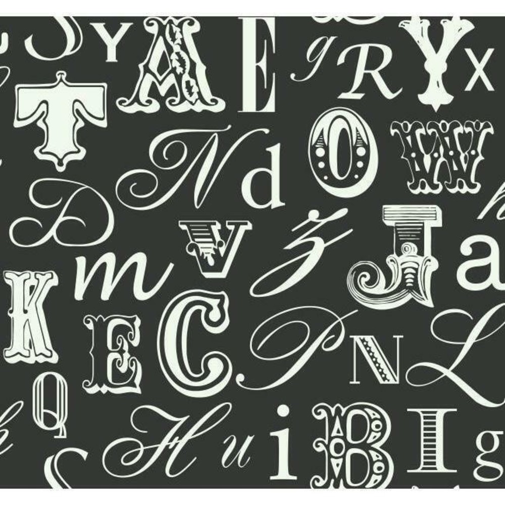 York Wallcoverings Wallpaper #RB4272 Black and White Word Play 27" x 27'